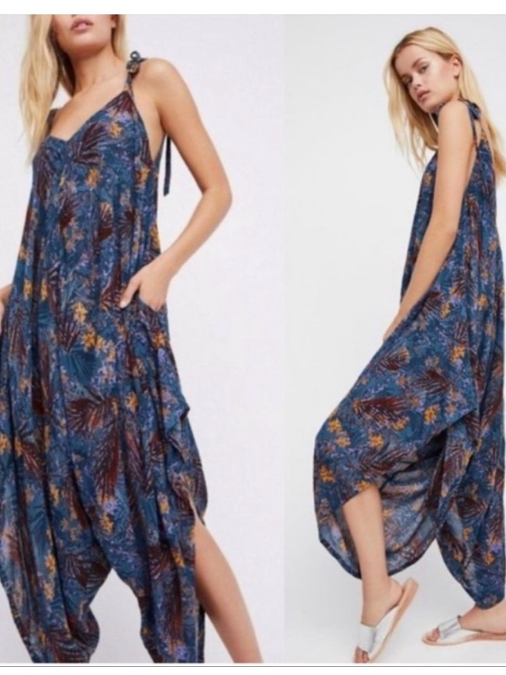 Free People El Porto Harem Jumpsuit with Tie Straps